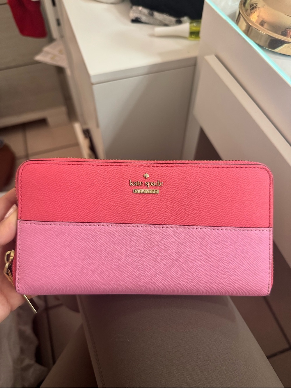 kate spade Two-Tone Coral and Bubblegum Pink Zip Wallet